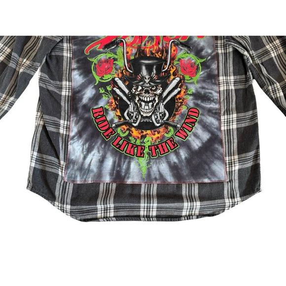 POISON Ride Like The Wind Upcycled Grunge Flannel Shirt 80s Retro Vintage Size M - Picture 10 of 13